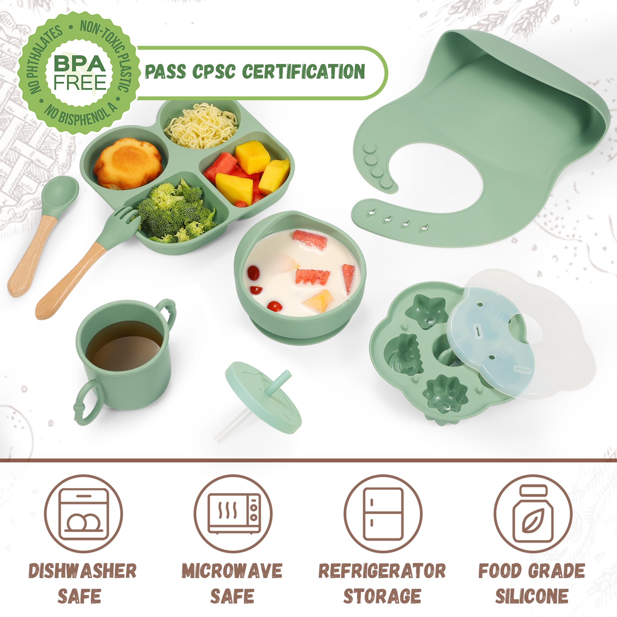 MIICASA silicone baby feeding bowl with suction base prevents tipping during meals.