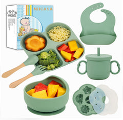 MIICASA silicone baby feeding plate suction on tray helps prevent spills.