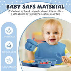 MIICASA adjustable silicone bib blue fits babies as they grow.