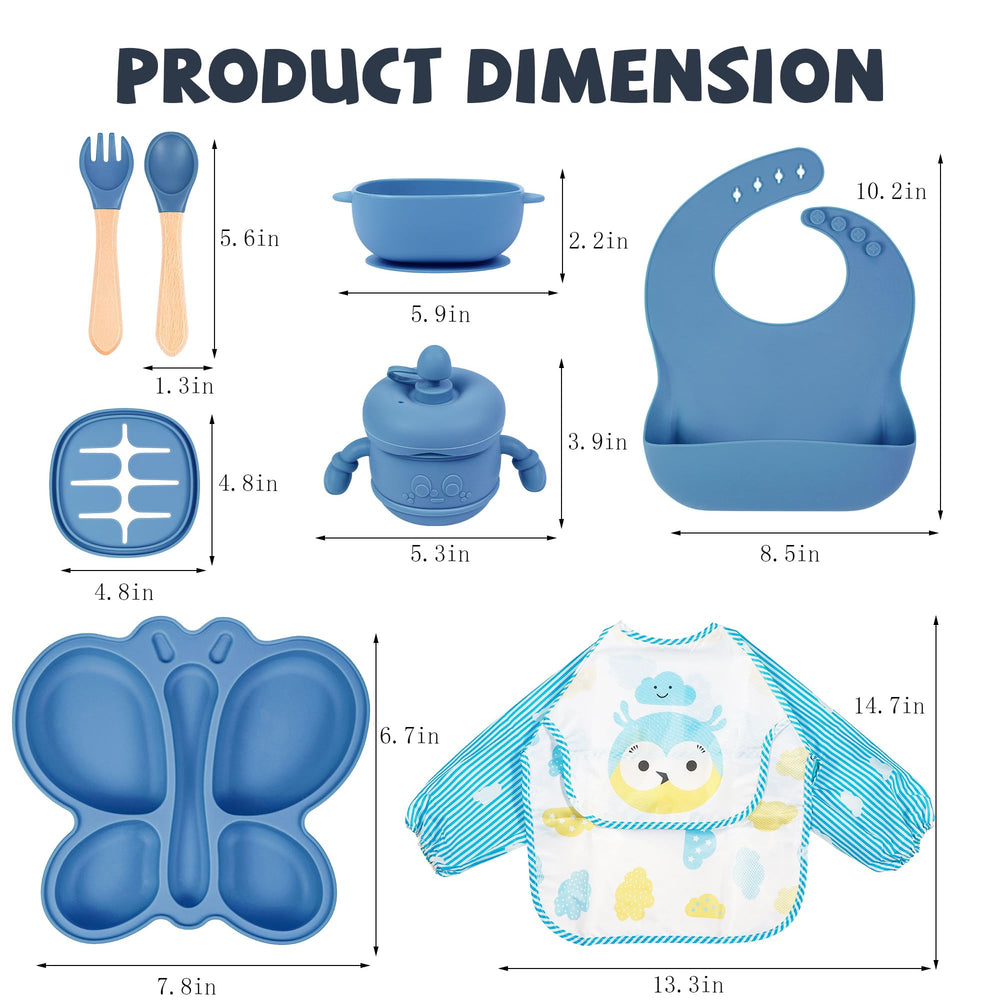 MIICASA waterproof fabric bib blue catches drips and wipes easily.