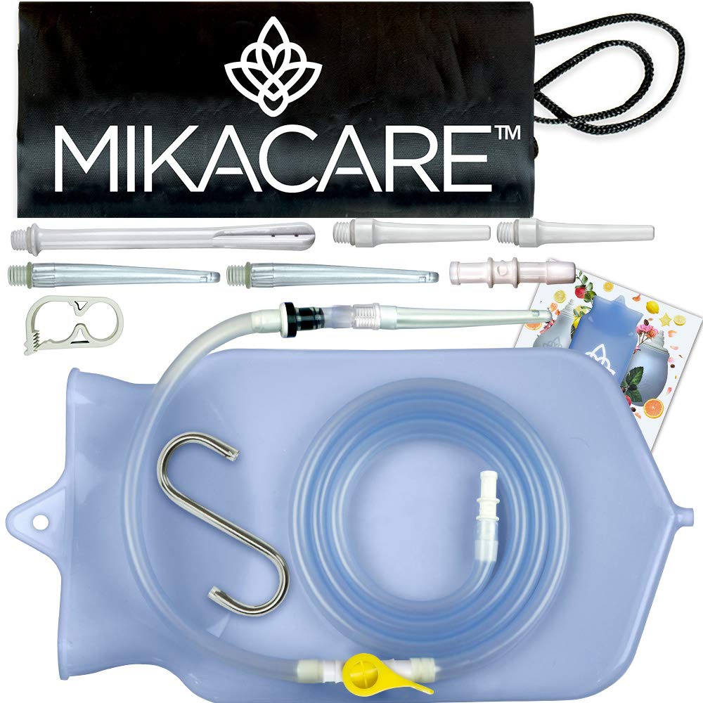 Mikacare Enema Bag Kit 2 Quart showcasing durable silicone bag for at-home use.