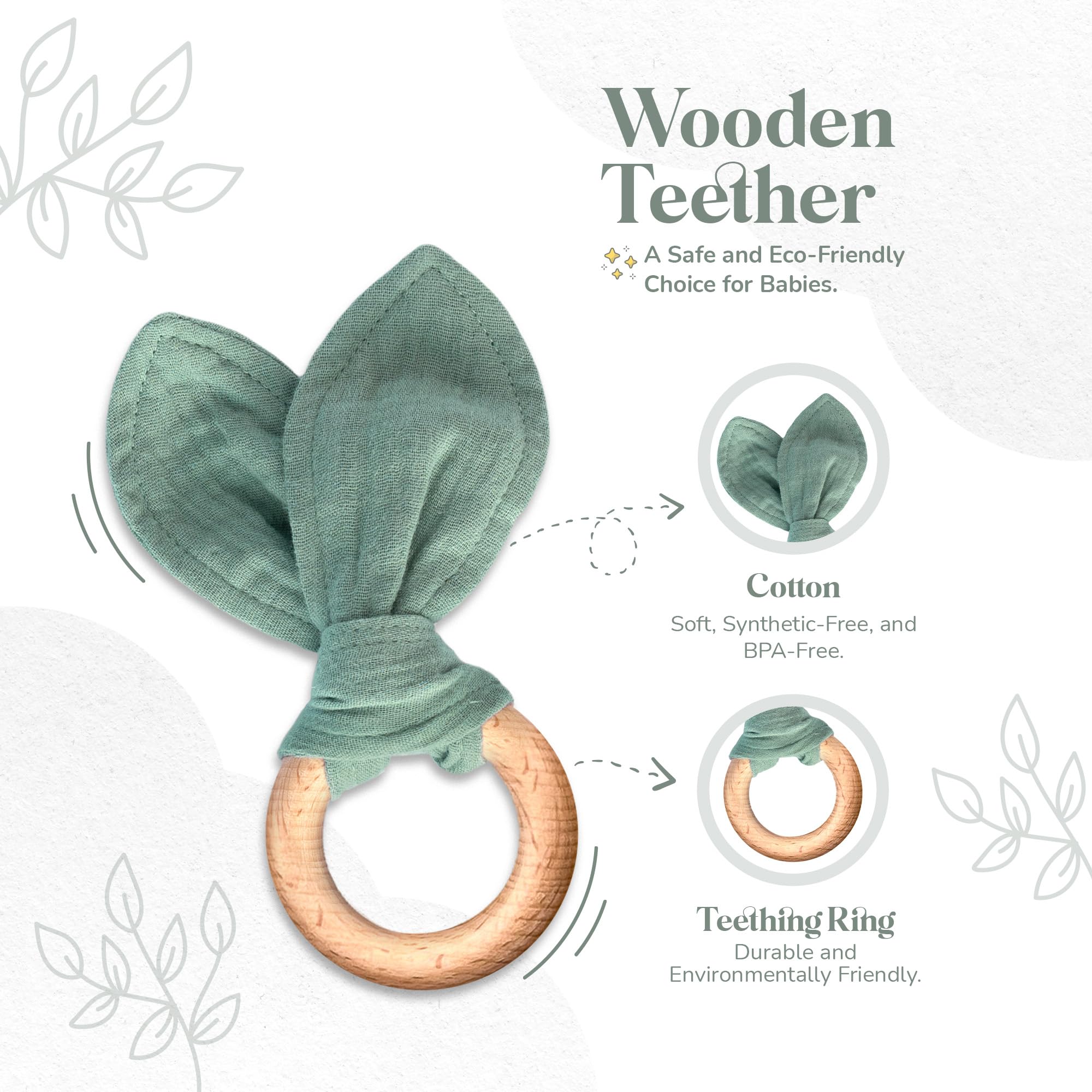 Mikito wooden teether untreated wood for teething relief.