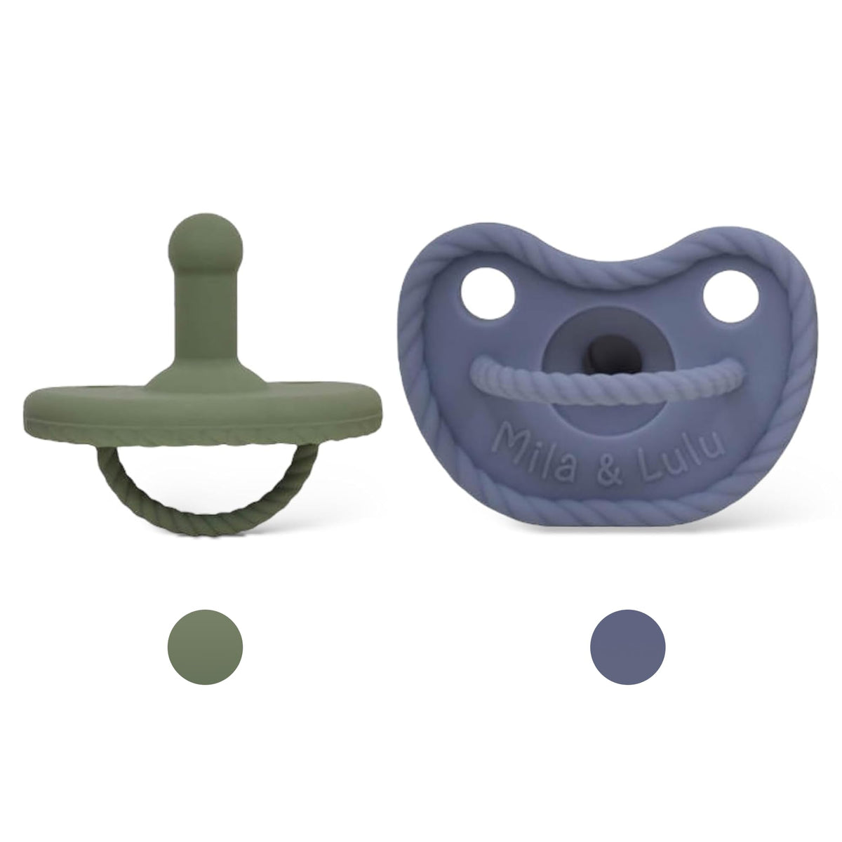 Mila & Lulu olive nipple pacifier calms newborns with a soft round shape