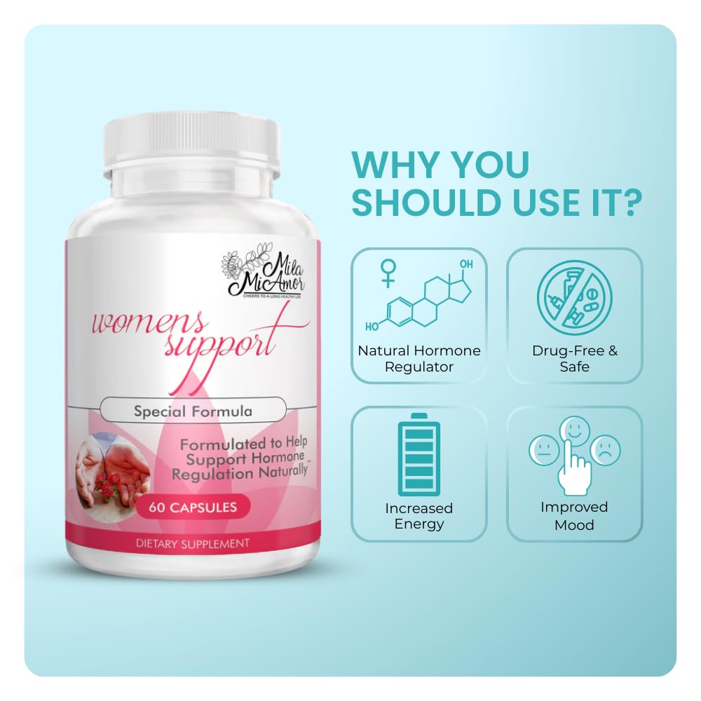 Mila Miamor Women's Support capsules pack highlights a simple daily routine for balance.