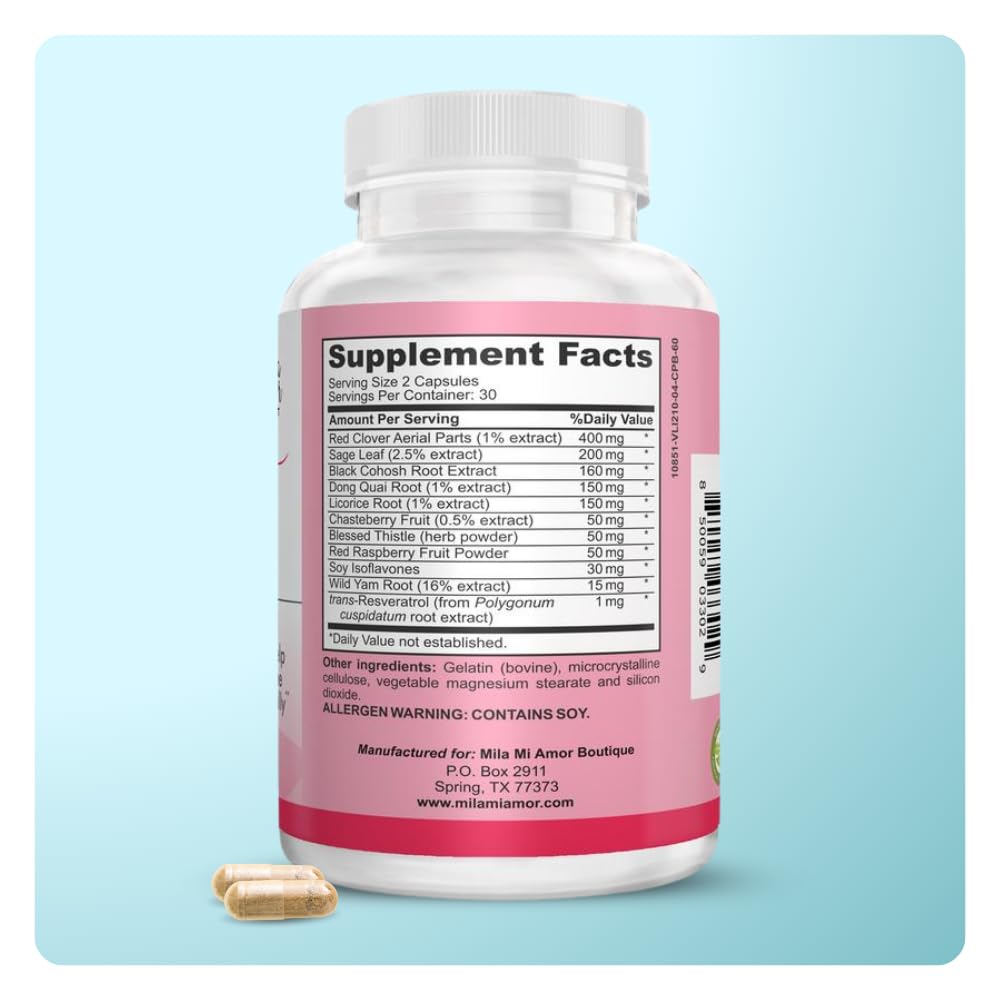 Mila Miamor Women's Support dosage panel illustrates simple one-capsule daily usage.