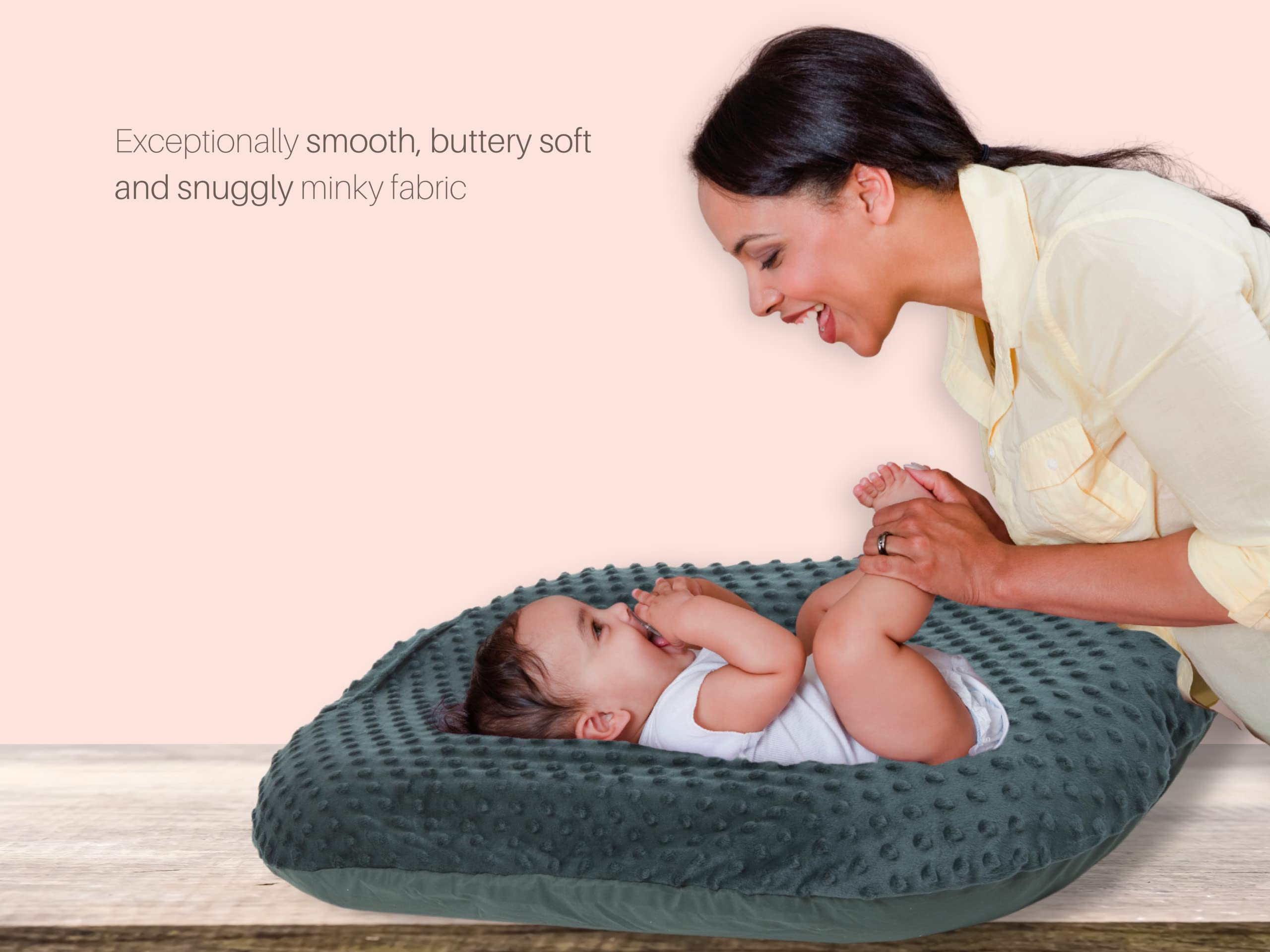 Mila Millie sensory dot minky adds cozy texture for soothing baby touch.