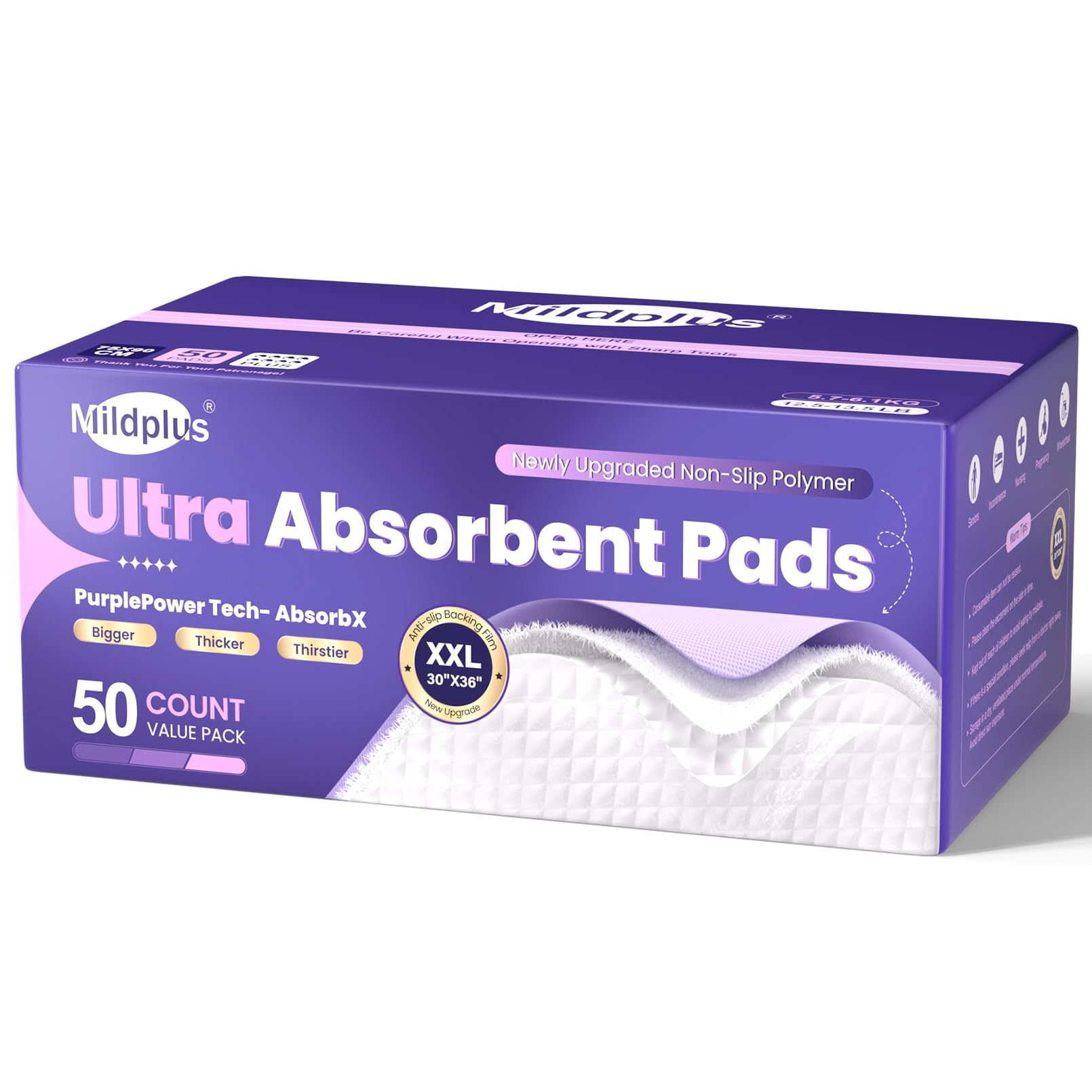 MILDPLUS 110g bed pad with absorbency core for overnight protection.