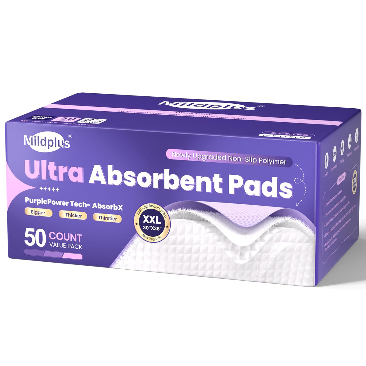 MILDPLUS 110g bed pad with absorbency core for overnight protection.