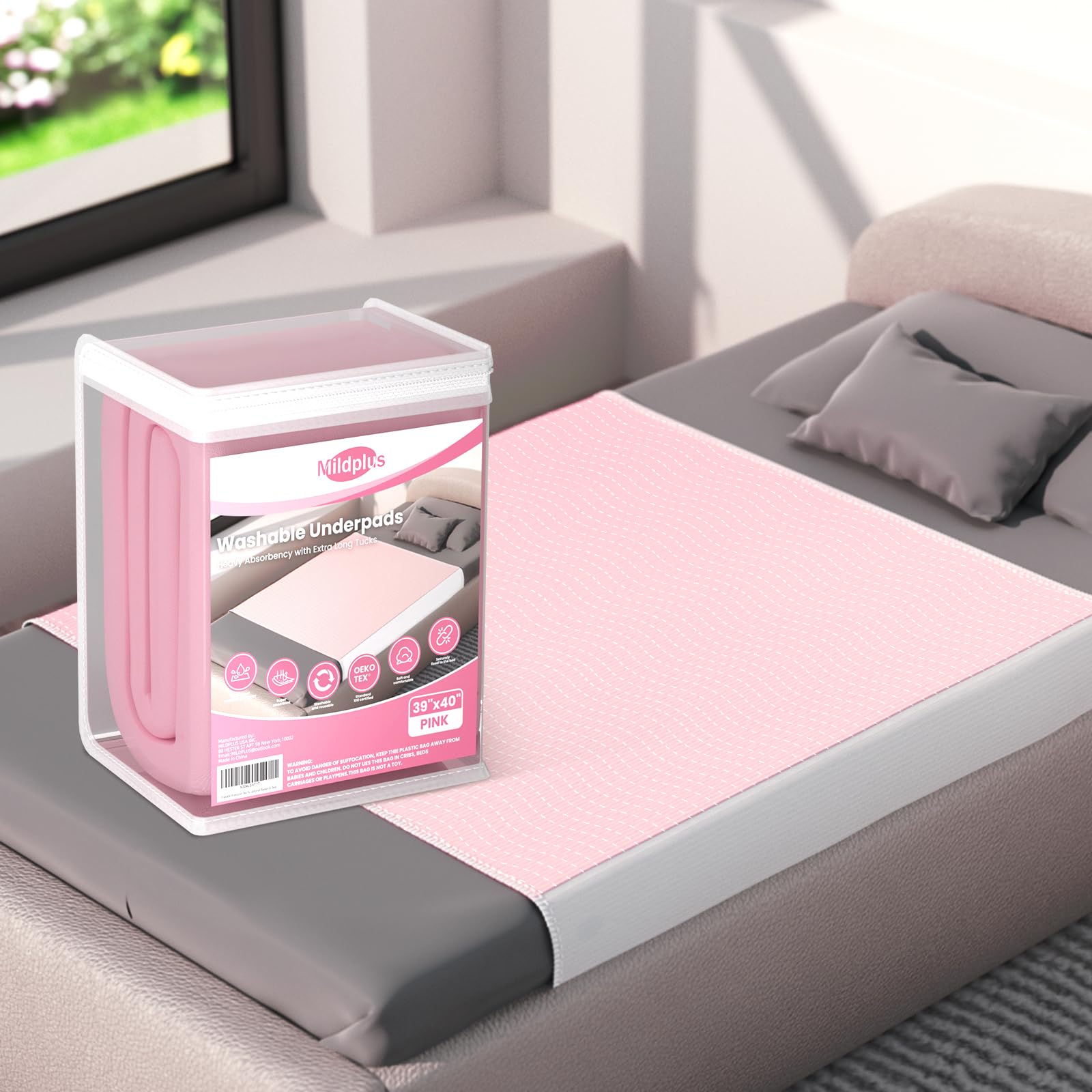 MILDPLUS bed pad with side flaps keeps beds secure for restless sleepers.