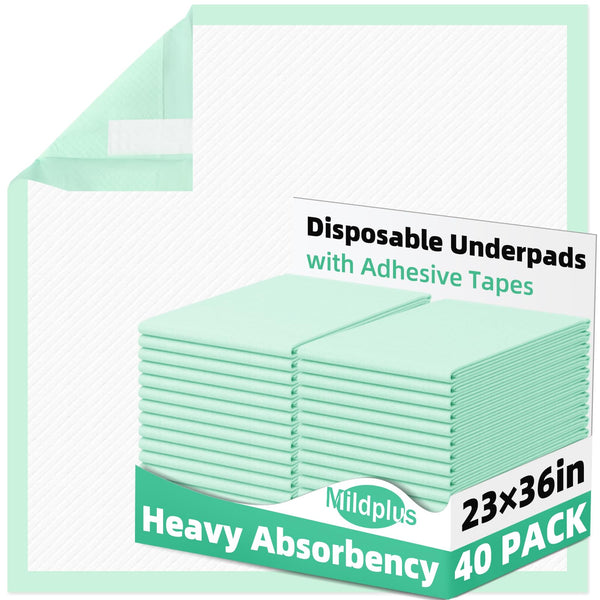 MILDPLUS disposable underpad with adhesive tapes secures protection during overnight use