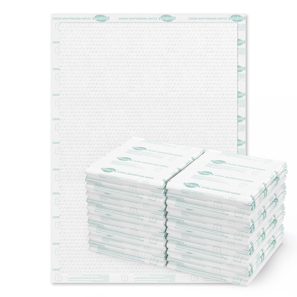 MILDPLUS heavy-duty underpads in discreet packaging provide privacy and reliable protection.