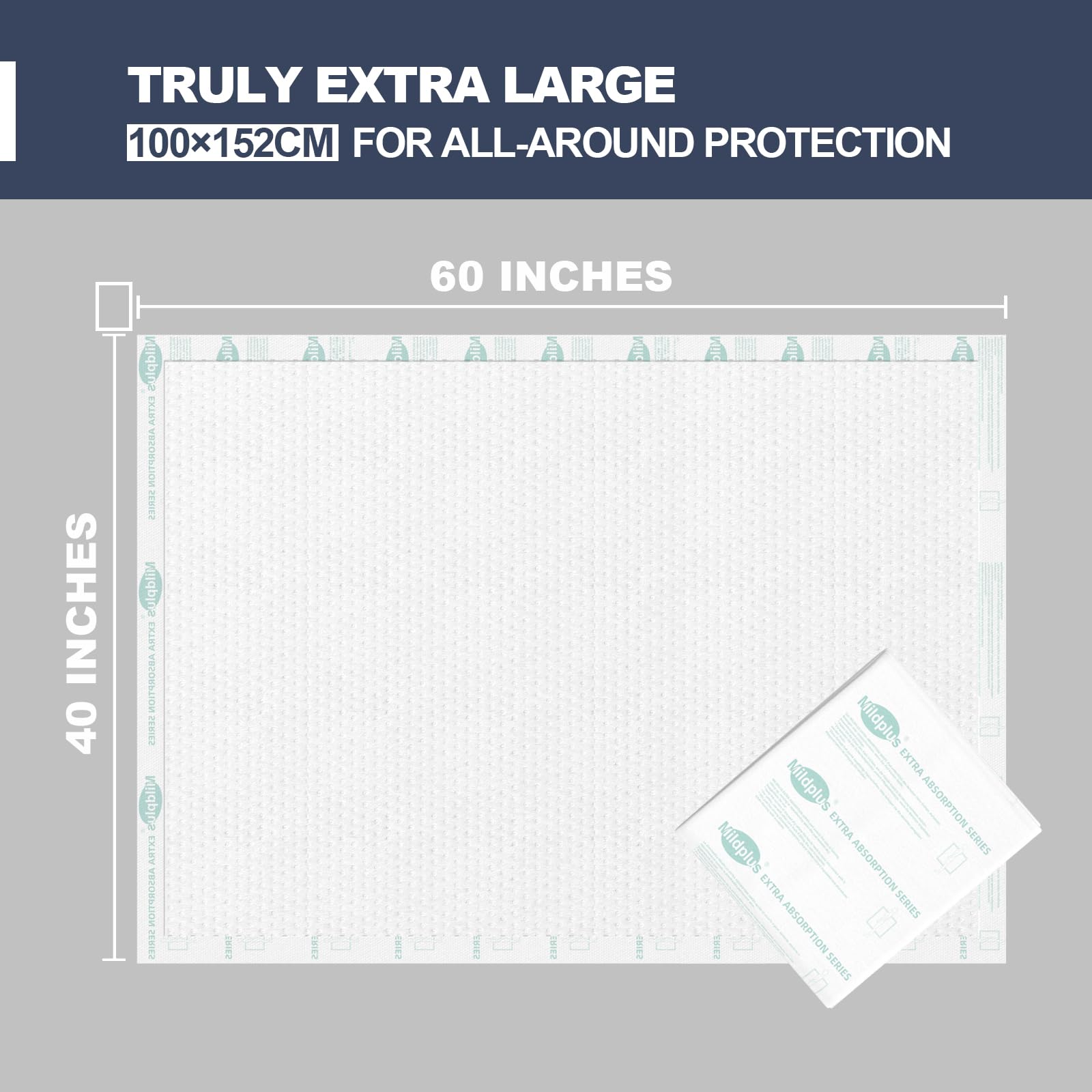 MILDPLUS heavy duty underpads show strong back fabric for tear resistance and stability.