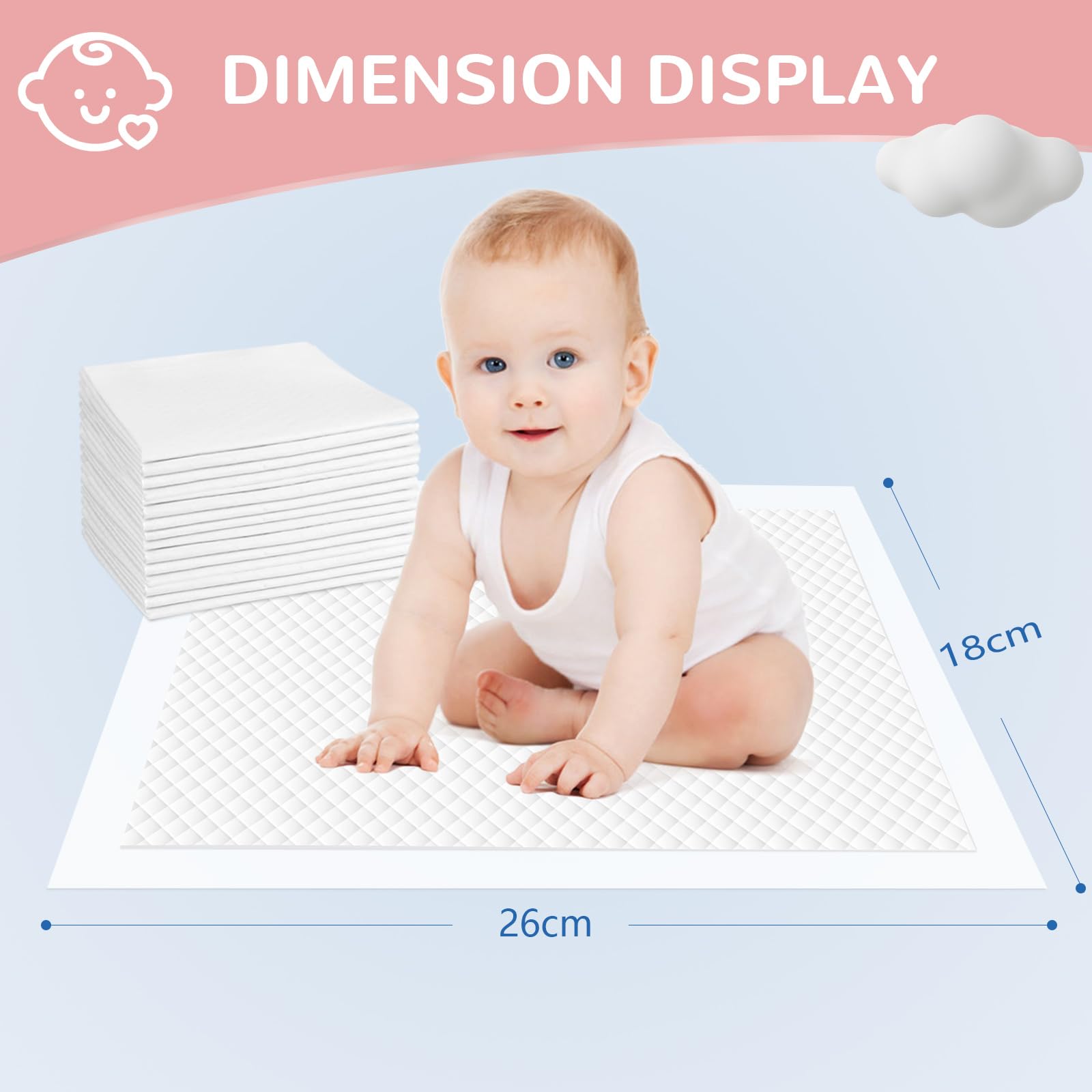 MILDPLUS disposable changing pad close-up of hot-air cotton surface for gentle skin touch.