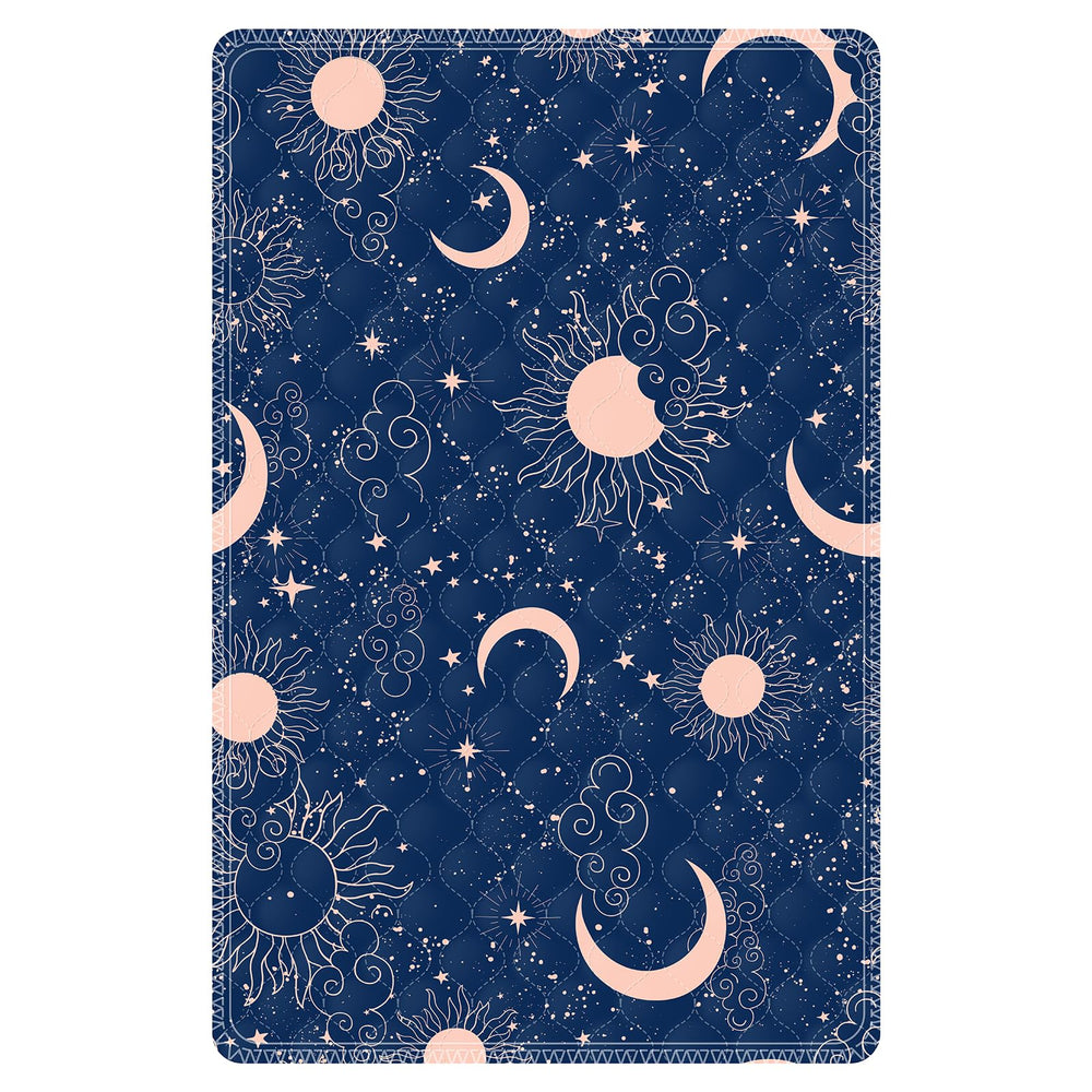 MILDPLUS navy print underpad adds color while guarding bedding.