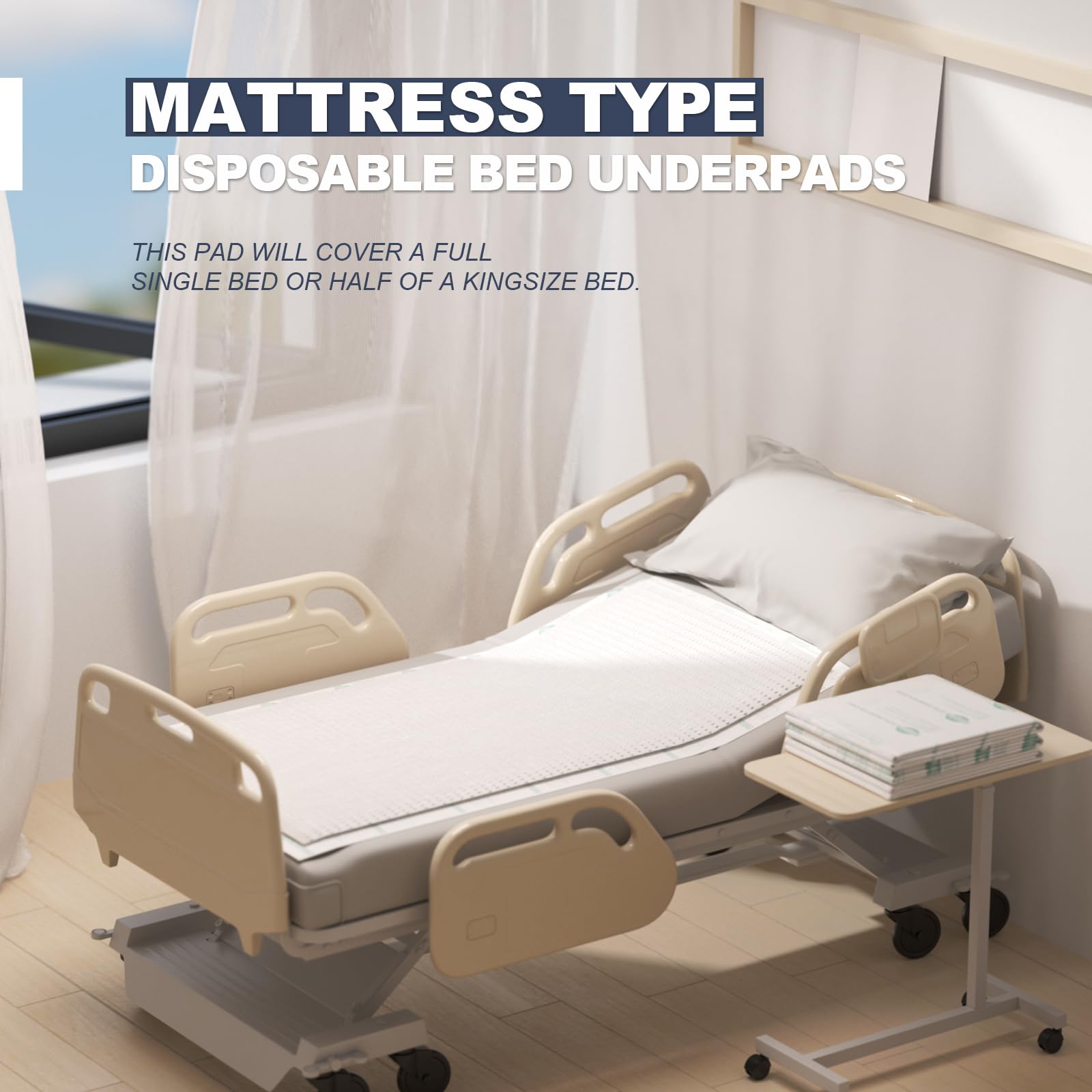 MILDPLUS oversized bed pad covers a wide surface area during use.