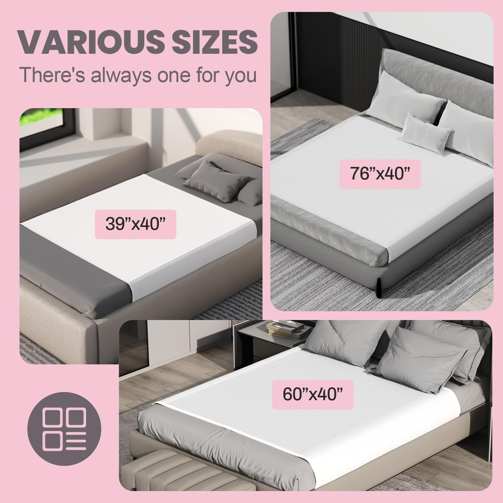 MILDPLUS pink bed pad adds discreet protection with a soft feel.