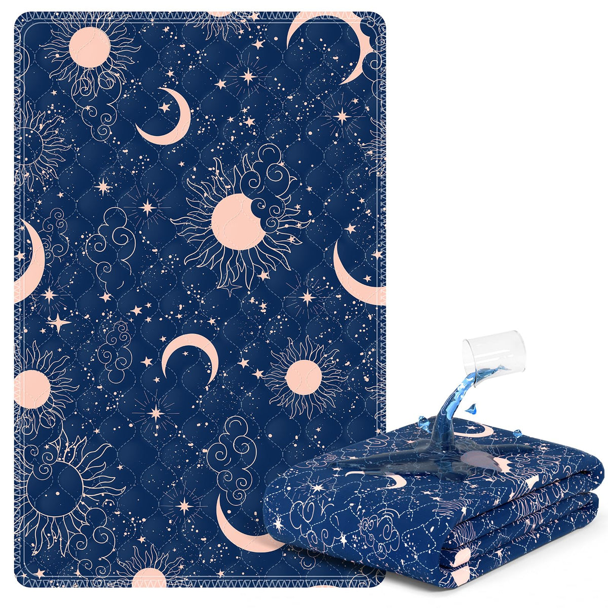 MILDPLUS printed bed pad in navy 34x52 with leak protection.