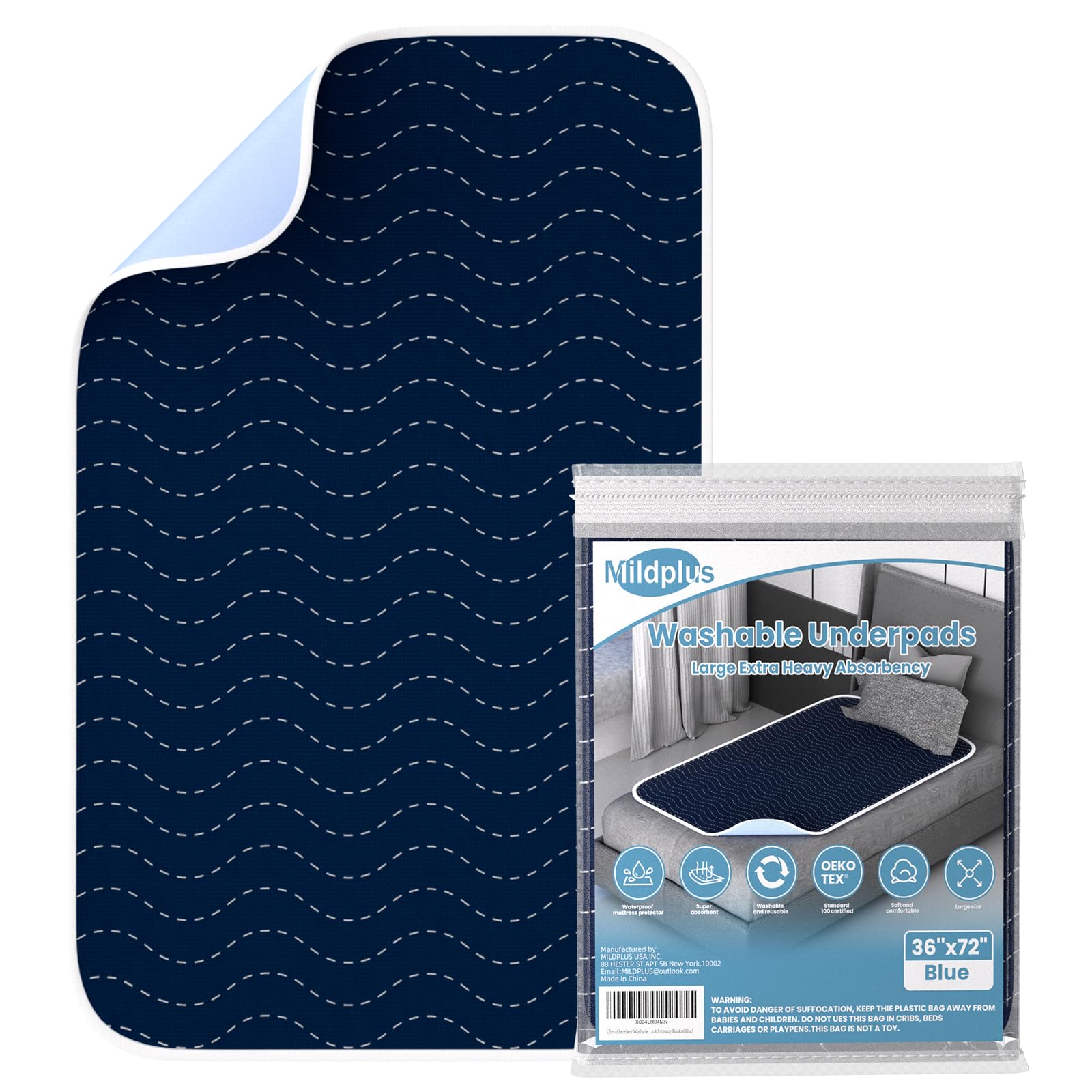 MILDPLUS Ultra-Absorbent Bed Pad with waterproof barrier keeps surfaces dry.