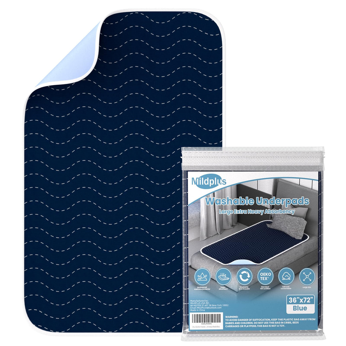 MILDPLUS Ultra-Absorbent Bed Pad with waterproof barrier keeps surfaces dry.