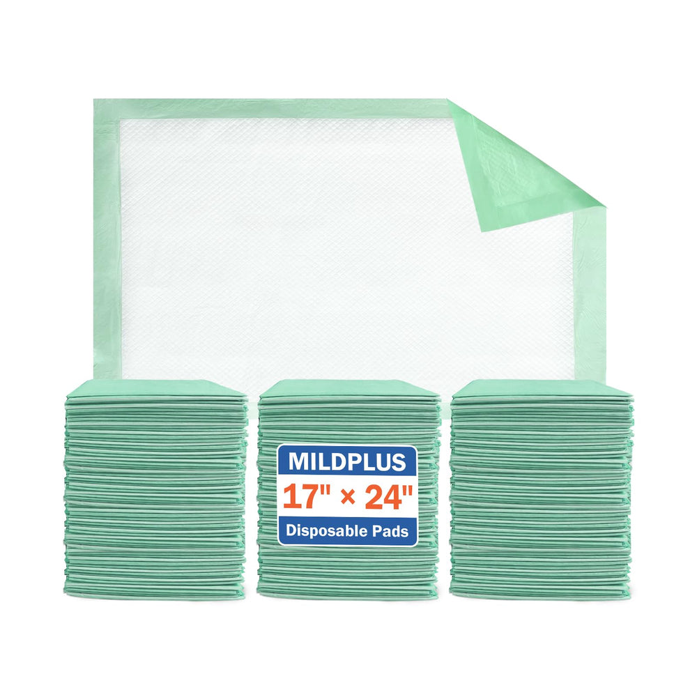 MILDPLUS underpad 17x24 size close-up showing compact absorbent layer for quick cleanups