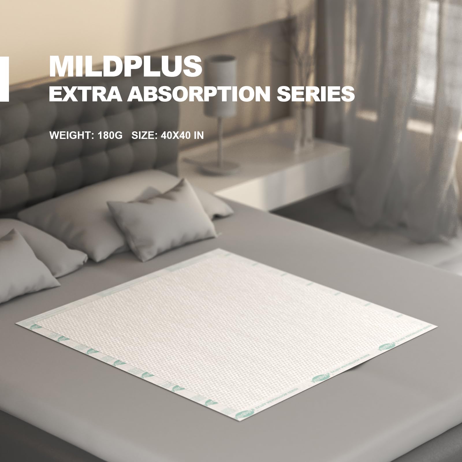 MILDPLUS underpads 40x40in in-use quick-dry surface keeps skin dry