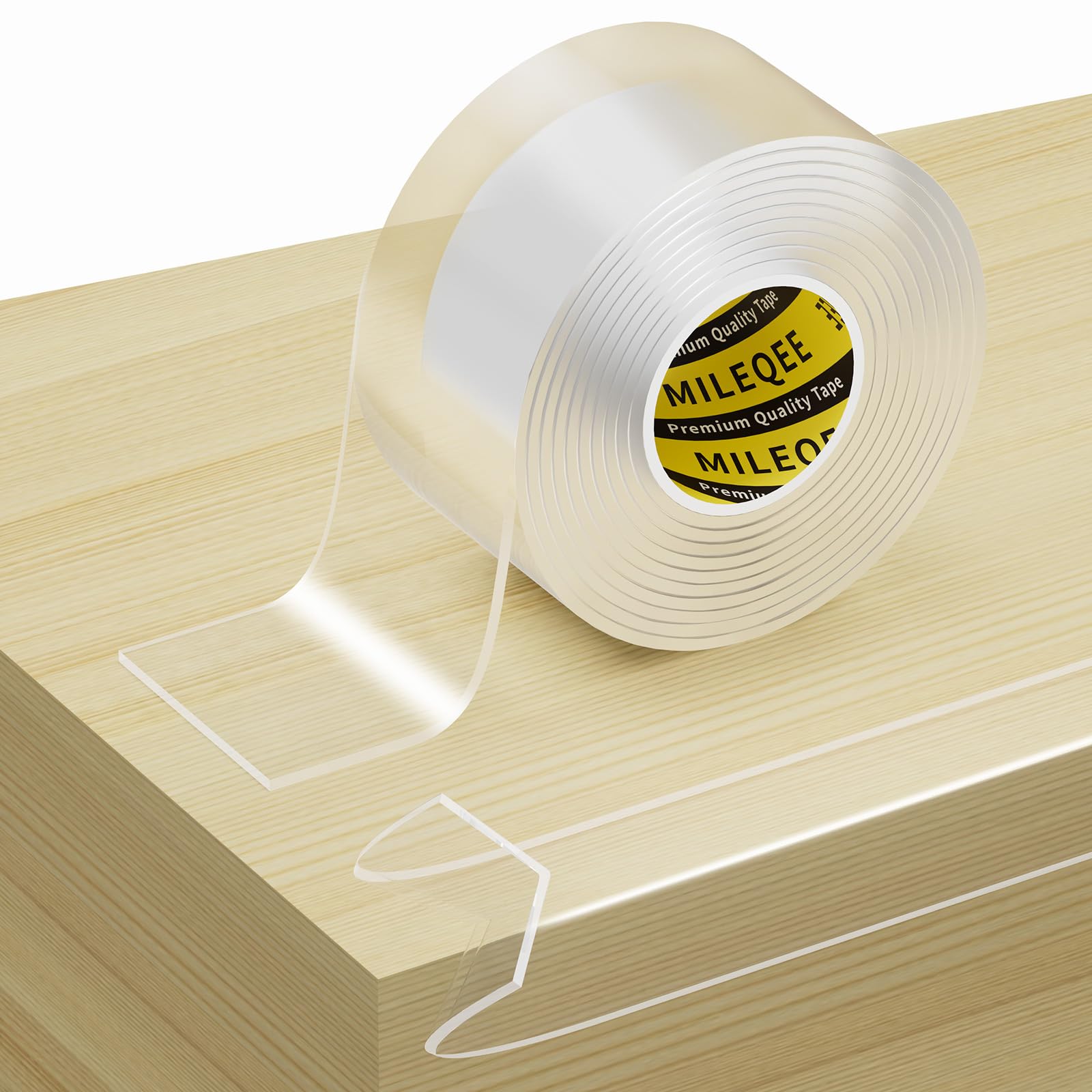 MILEQEE Clear Edge Protector Strip closeup highlighting soft acrylic edge safety.