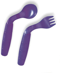 Milestones Easie Eaters left-handed utensils with angled design to reduce wrist strain.