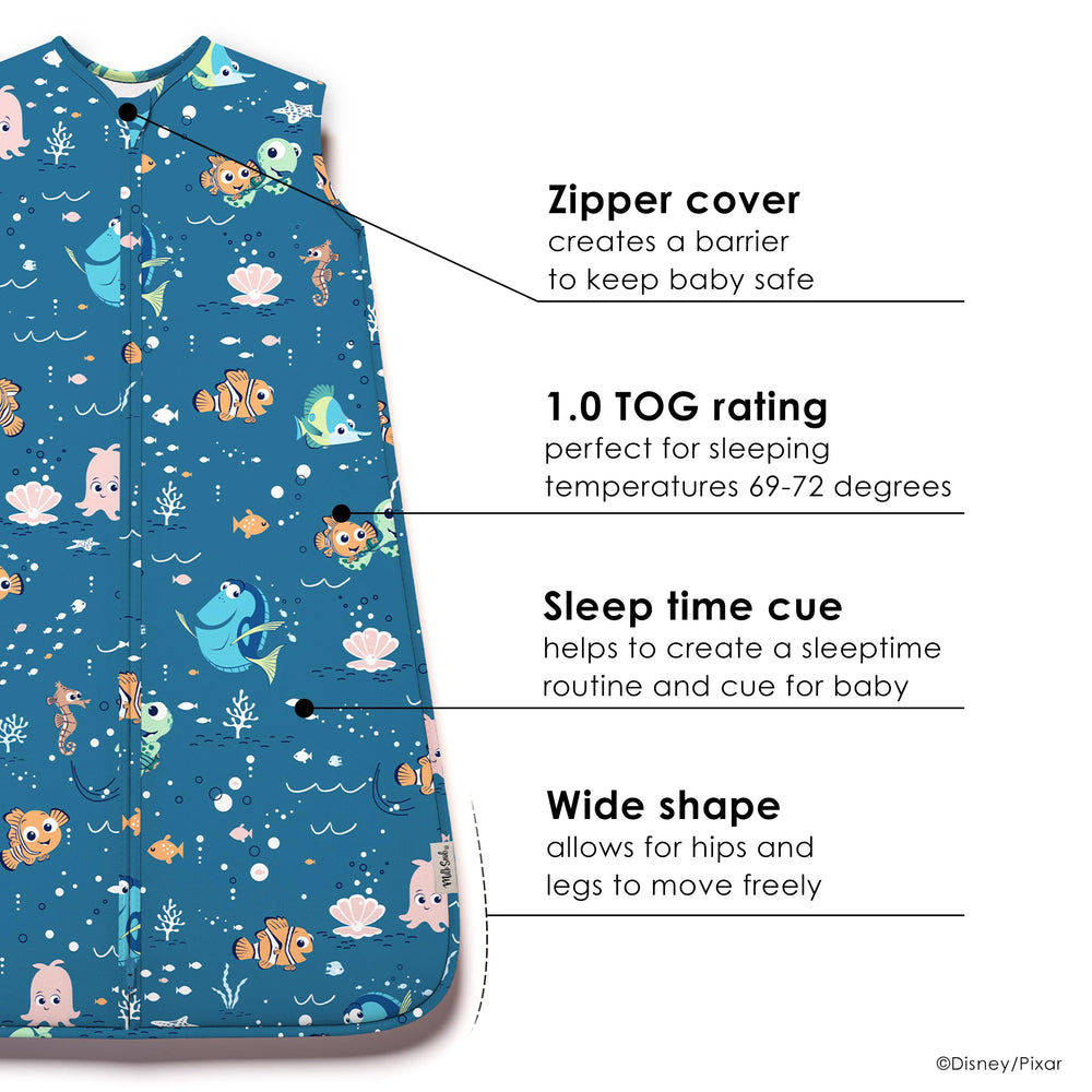 Milk Snob Disney sleeping sack Nemo zip-front detail enables easy dressing