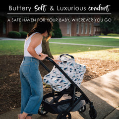 Milk Snob 5-in-1 car seat canopy shields sun and wind.