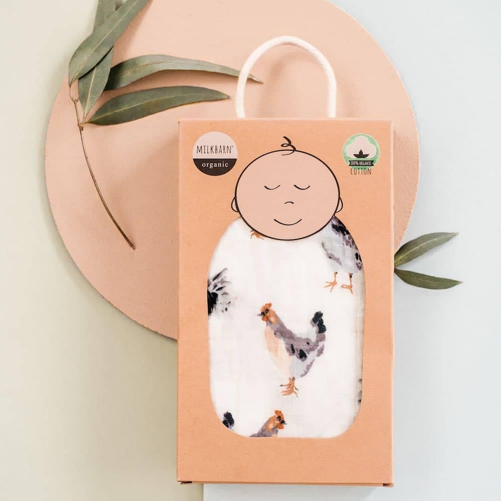 Milkbarn Homestead swaddle print detail featuring the charming gender-neutral design