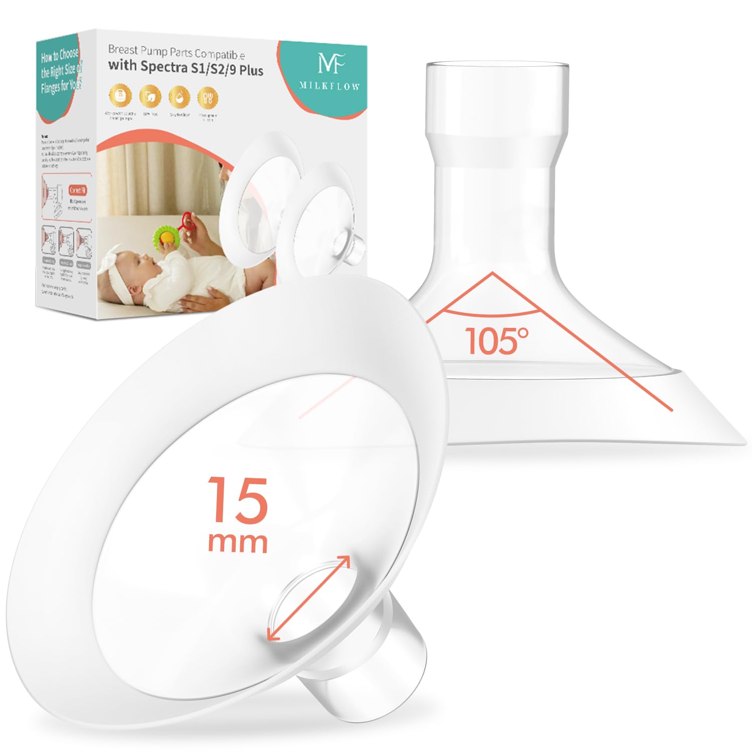MilkFlow 15mm flange compatible with Medela pumps for flexible use