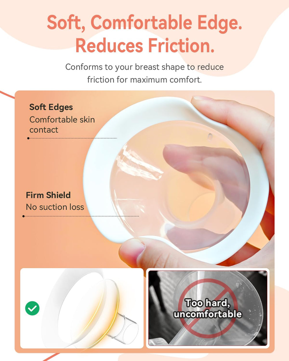 MilkFlow soft-edge design reduces plastic contact during sessions