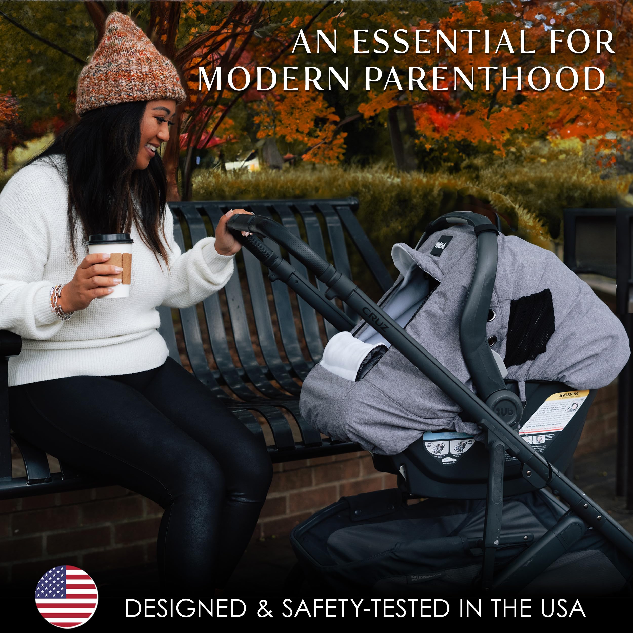 Milk Snob Winter Car Seat Cover brim helps baby see out while staying dry.
