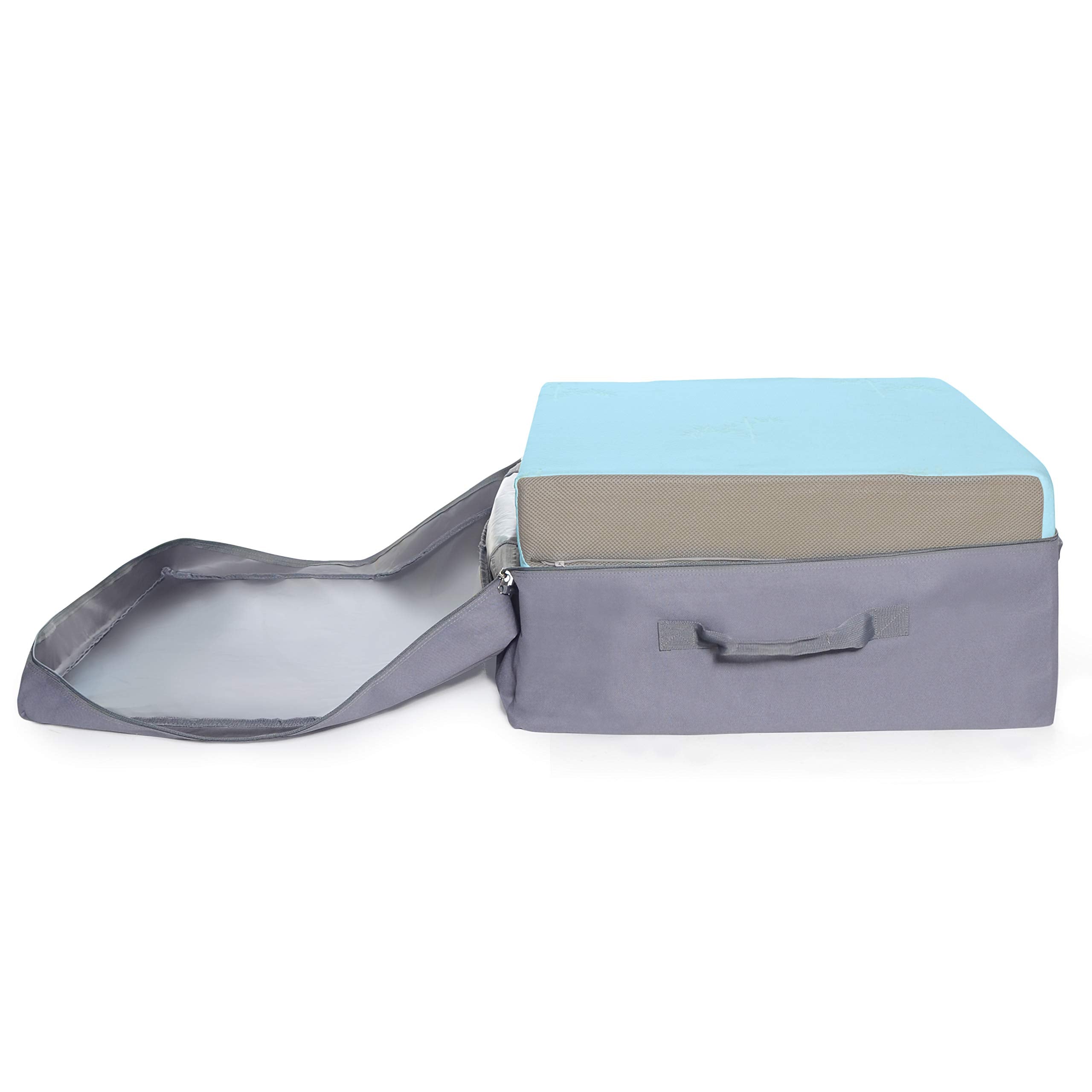 Milliard carry case protecting mattress from dust and moisture during storage.