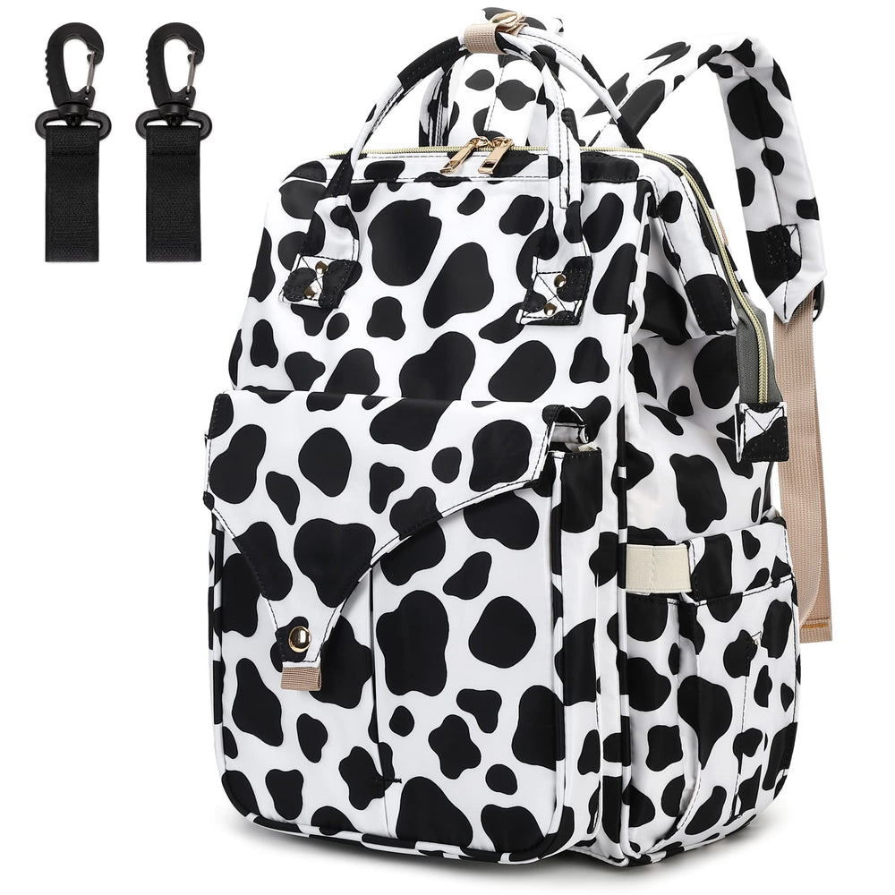 Mimfutu cow print diaper bag backpack with stylish, practical design for on-the-go baby gear.