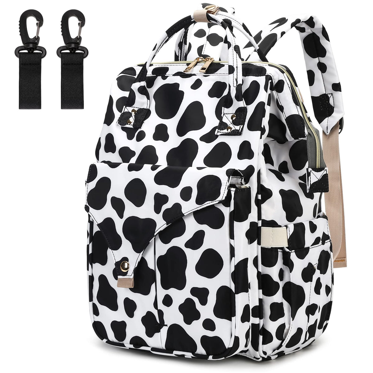 Mimfutu cow print diaper bag backpack with stylish, practical design for on-the-go baby gear.