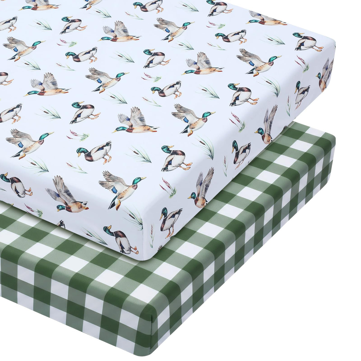 Mindsoft Mallard Duck crib sheet in use on a standard crib for cozy naps