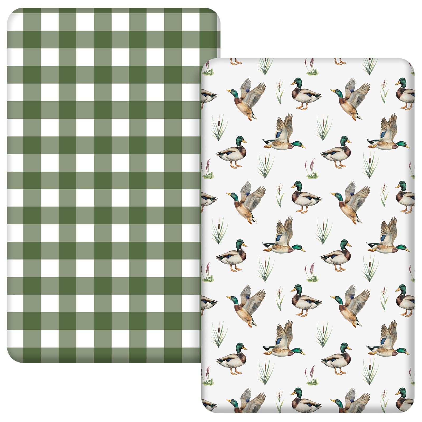 Mindsoft Mallard Duck crib sheets pack in a mini crib offering soft breathable comfort for baby