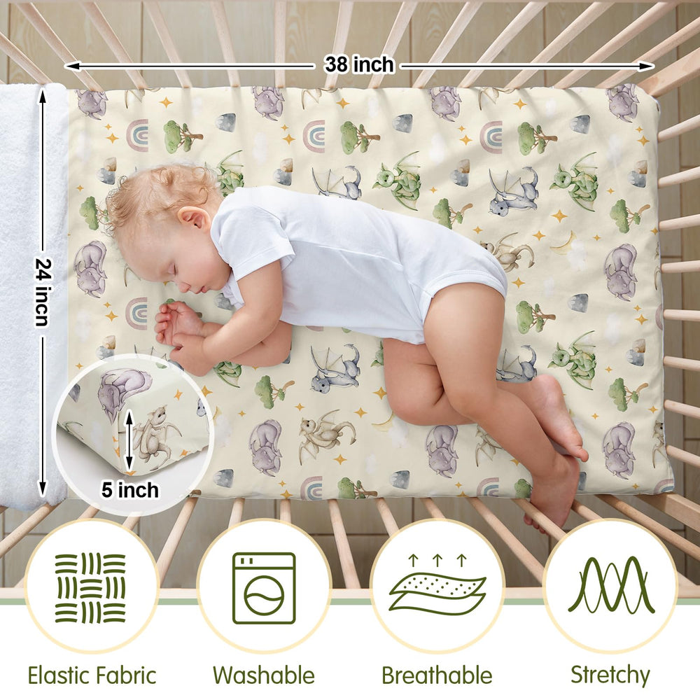 Mindsoft mini-crib sheet with watercolor dragon for a snug, breathable nursery surface