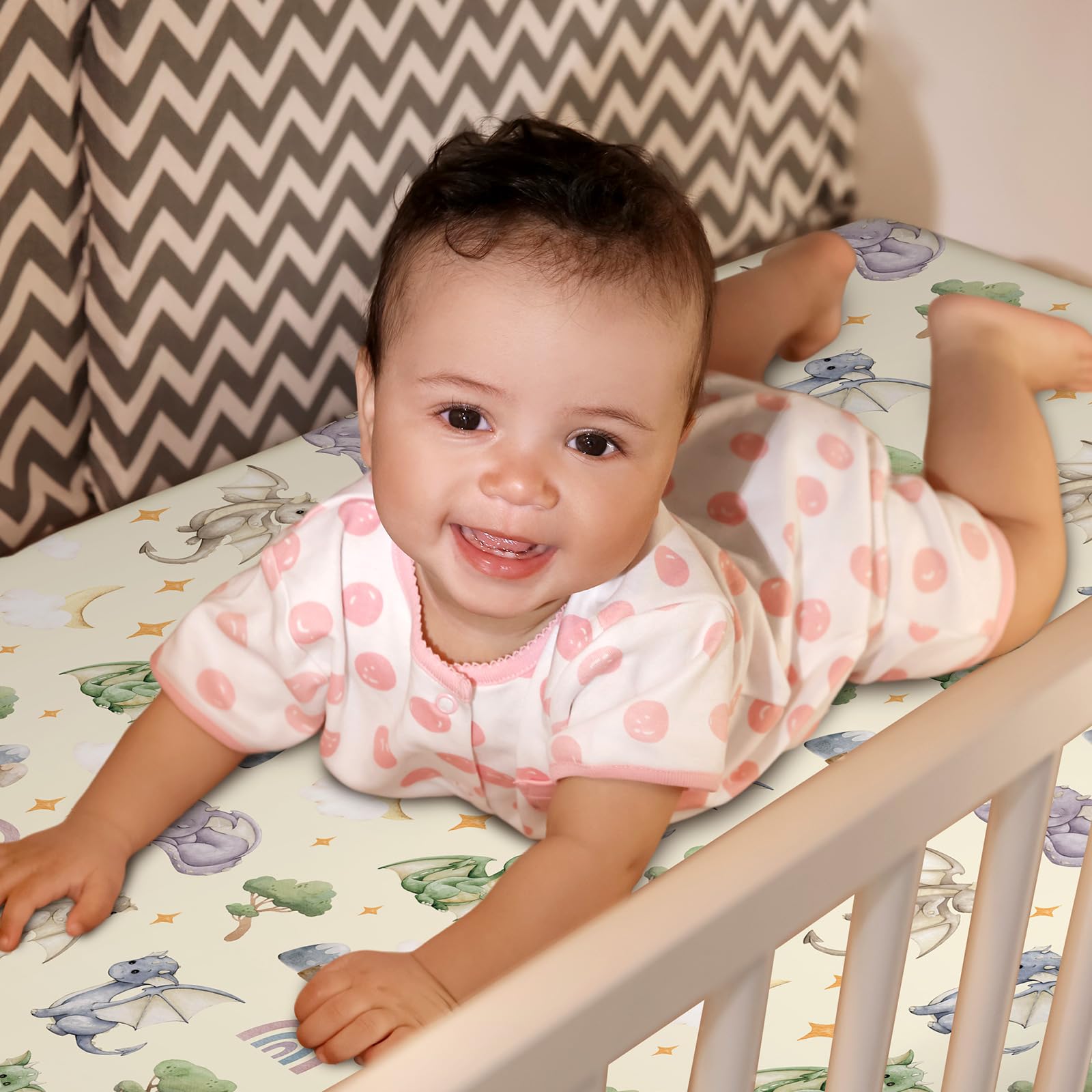 Mindsoft nursery dragon theme sheet adds playful style while keeping baby comfy