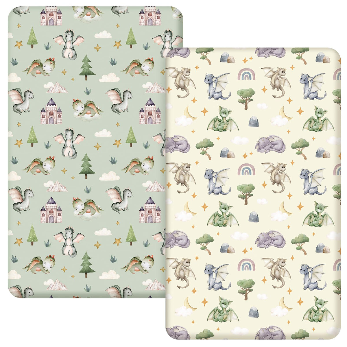 Mindsoft watercolor dragon crib sheets set for mini cribs delivers soft, easy-care bedding