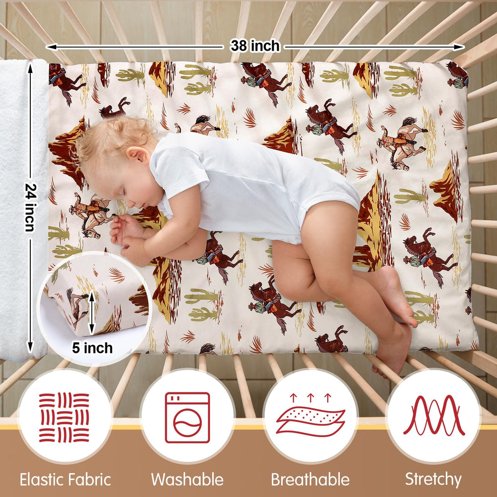Mindsoft Western Cowboy crib sheet on mini crib, breathable and comfortable.