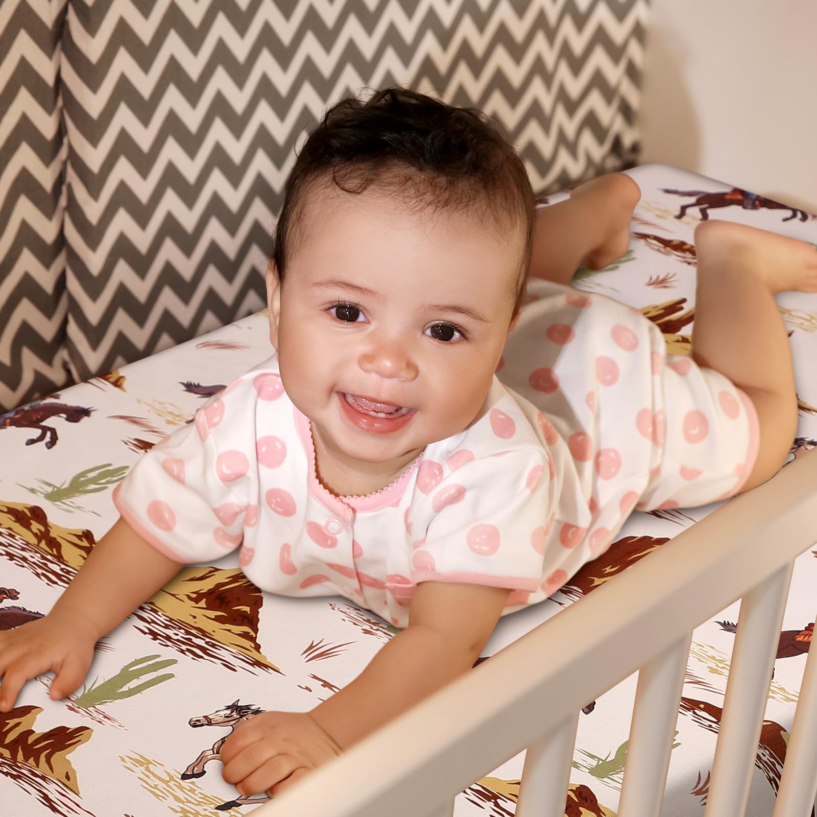 Mindsoft Western Cowboy crib sheet two-pack displayed for busy parents.