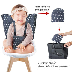 MINGRI high chair safety seat with quick-attach straps for instant setup.