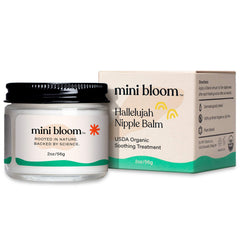 Mini Bloom Hallelujah Nipple Balm jar close-up, soothing formula for sensitive nipples