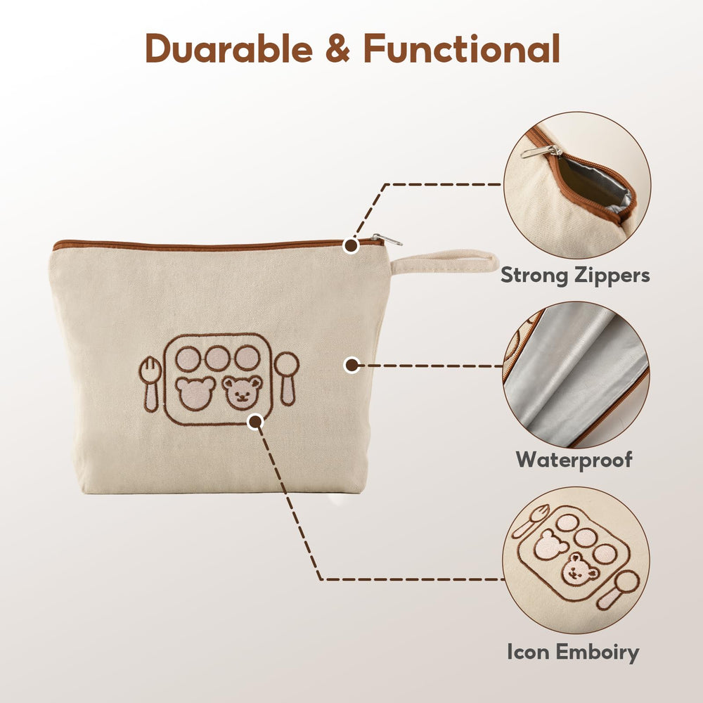 Mini Nomad icon-labeled pouches help fast item finding in diaper bag.