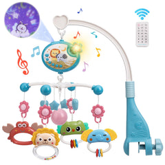 Mini Tudou star projection crib mobile brightens ceilings for calming nighttime visuals.