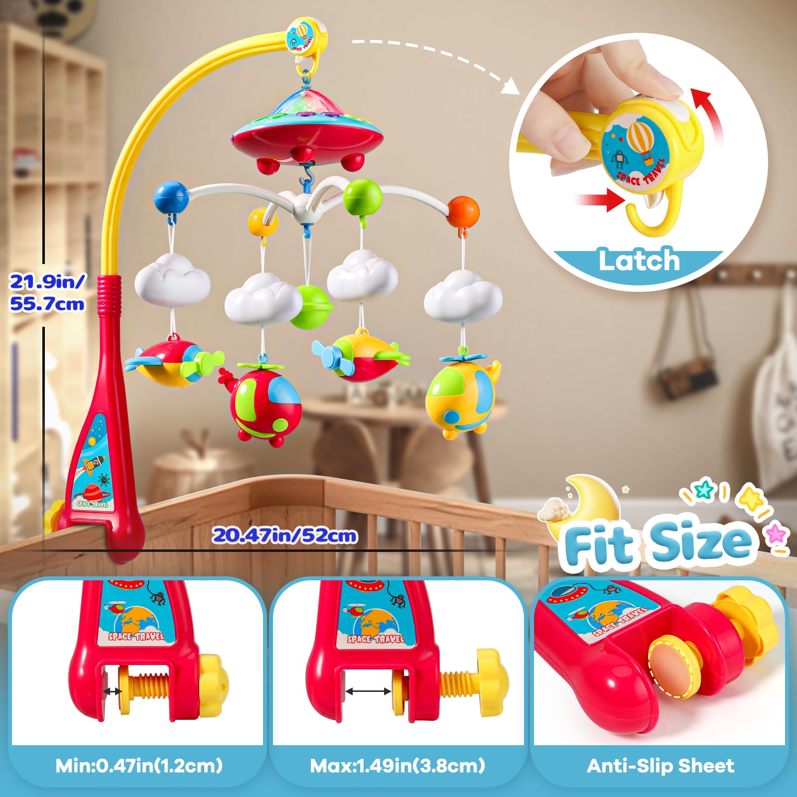 Mini Tudou crib mobile blue-green-red projection lights soothe mood before sleep.