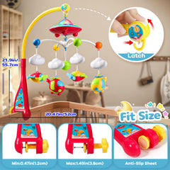 Mini Tudou crib mobile blue-green-red projection lights soothe mood before sleep.