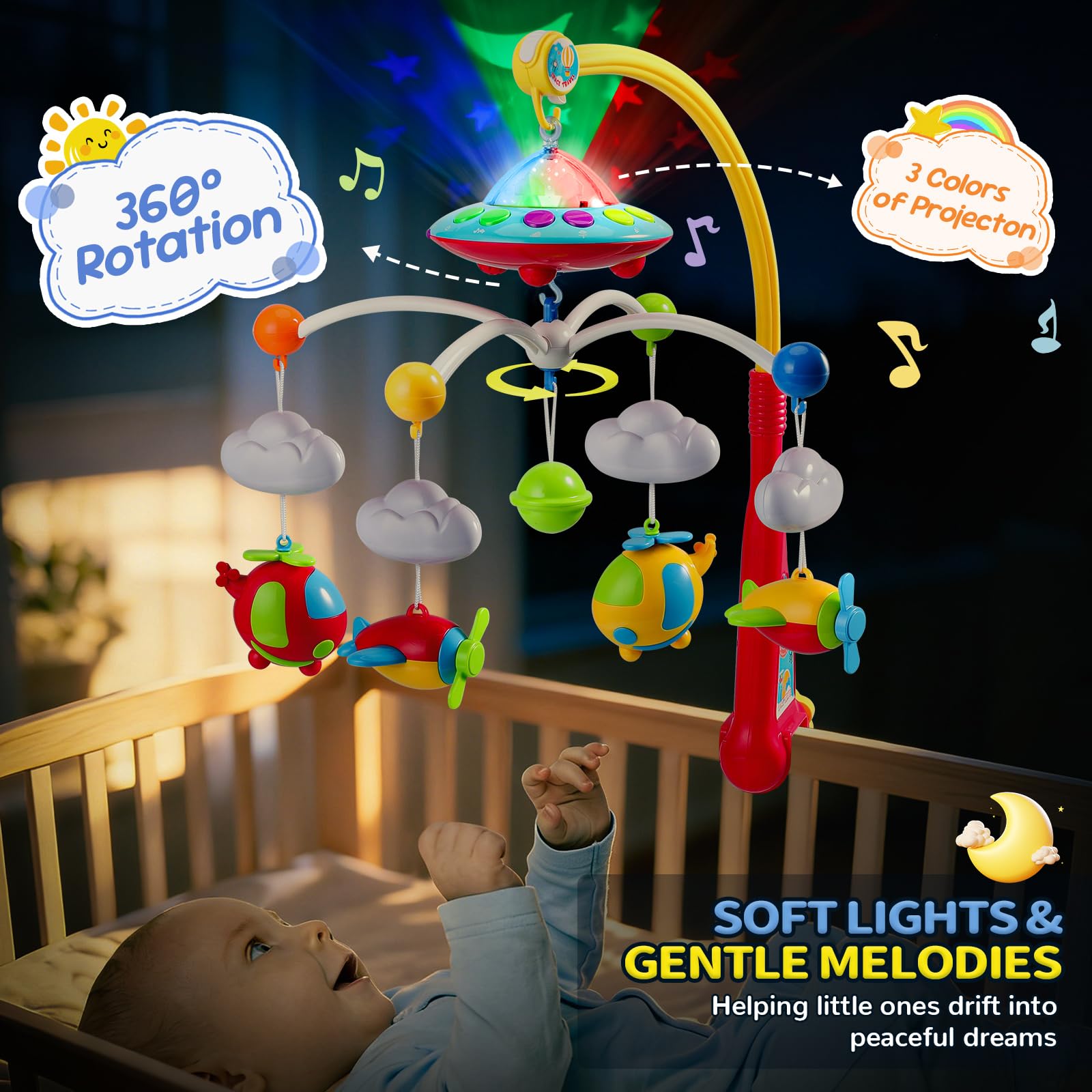 Mini Tudou rotating airplane pendant draws baby's attention safely.